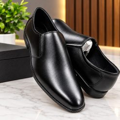 ফিতা ছাড়া ১০০% চামড়ার আরামদায়ক ফরমাল শো (কালো)