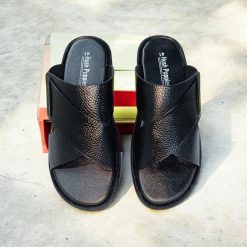 Premium Leather Cross Strap Sandal for Men (Black)